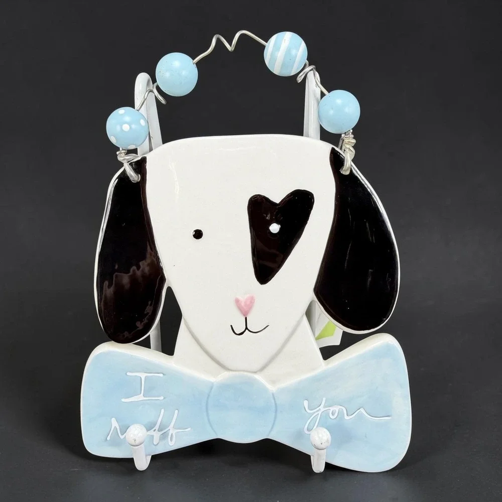 Sandra Magsamen Dept 56 I Ruff You Dog Ceramic Wall Plaque Heart Eye Blue Bow